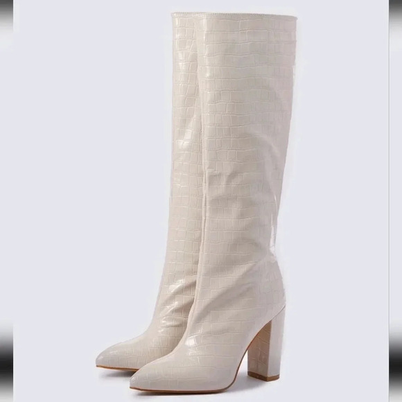Women's Pointed Toe Chunky High Heel Over-the-knee Boots, - Picture 2 of 5
